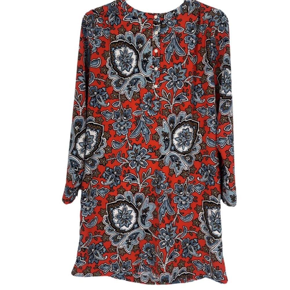 LOFT Red Blue Paisley Floral Shift Dress Small - Picture 3 of 6